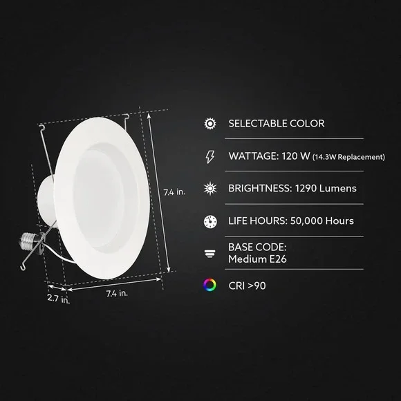 Feit‎ Electric 5-6 LED 5CCT Downlight 120W Eqv 1290LM Dimmable 6 Pack